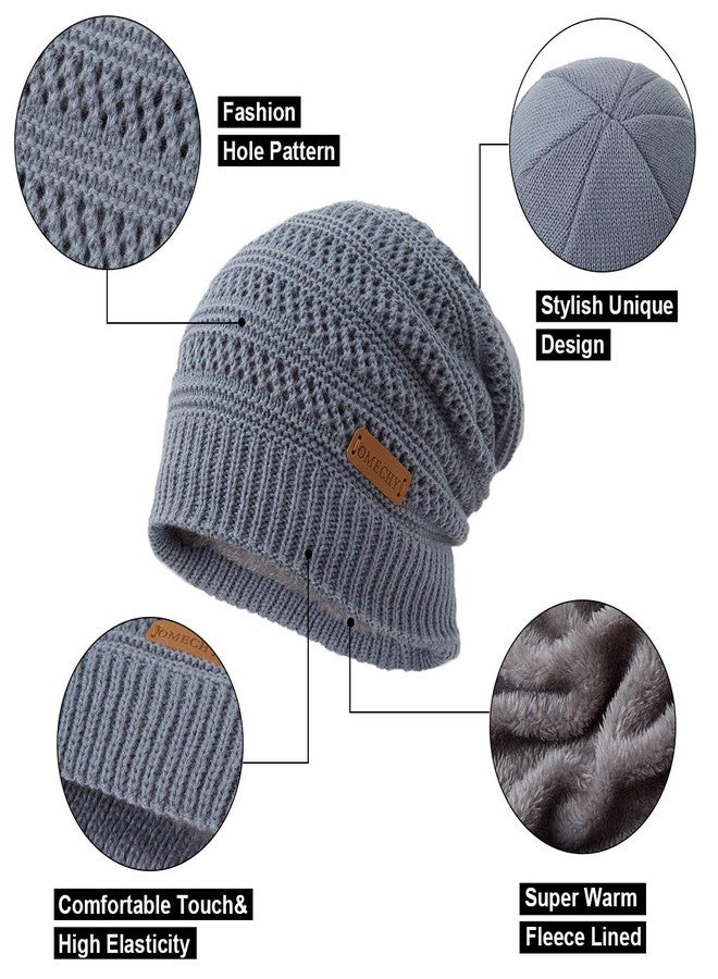 OMECHY Beanie for Men Women Thick Warm Fluffy Lined Knit Winter Hat Slouch Chunky Stretch Plain Cuff Toboggan Cap White - Image 3
